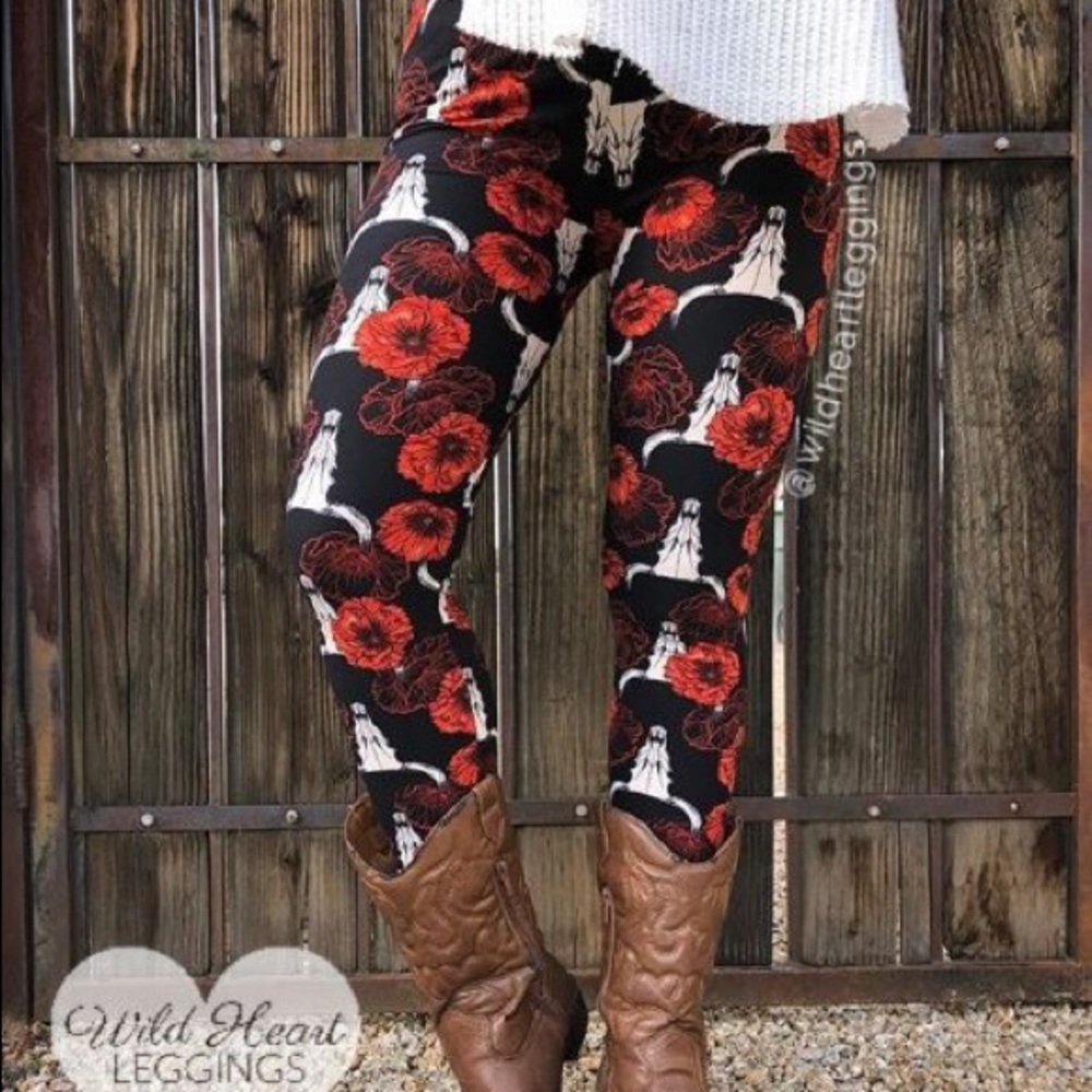 Bull Skull Floral Leggings